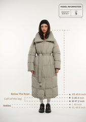 Extra Long Length Belted ButtonPuffer Jacket Splashproof