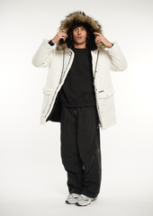 Faux Fur Mid-Length Hooded Parka With Large Pockets Splashproof Menswear