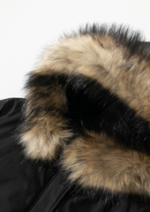 Faux Fur Mid-Length Hooded Parka With Large Pockets Splashproof