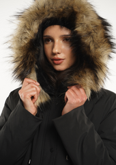 Faux Fur Mid-Length Hooded Parka With Large Pockets Splashproof