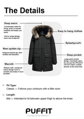 Faux Fur Mid-Length Hooded Parka With Large Pockets Splashproof