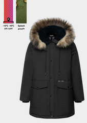 Faux Fur Mid-Length Hooded Parka With Large Pockets Splashproof Menswear