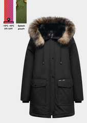 Faux Fur Mid-Length Hooded Parka With Large Pockets Splashproof