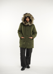 Faux Fur Mid-Length Hooded Parka With Large Pockets Splashproof