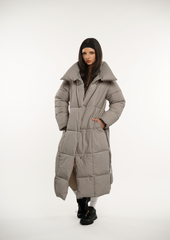 Extra Long Length Belted ButtonPuffer Jacket Splashproof