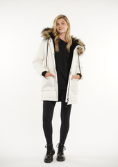 Faux Fur Mid-Length Hooded Parka With Large Pockets Splashproof