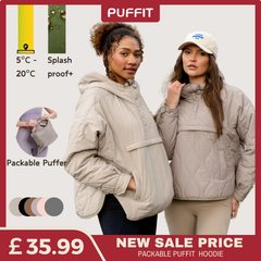 Packable Puffer Hoodie Spring Hooded Quilted Water Repellent and Stain-Resistant Womenswear Comfort Pullover Portable Storage Design,Lady Long Sleeve Large Pocket Elastic Drawstring Hooded